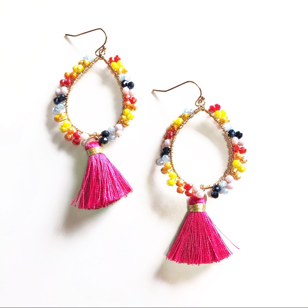 Multicolor Beaded Hoop Earrings